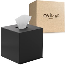 ovimar Teksmona Square Cosmetic Tissues Box, Stainless Steel, Matte Black, Perfect Handkerchief, Paper Towel or Cosmetic Tissue Dispenser, Cube Shape for Bathroom, Kitchen or Dining Table