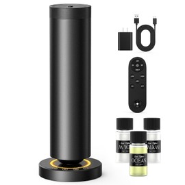 Waterless Diffuser with 108ML Essential Oils, Covers 1500 Sq Ft, Diffusers for Home Hotel, Adjustable Mist & Timer, Scent Diffuser Starter Kit with Night Light, Corded Electric,Black