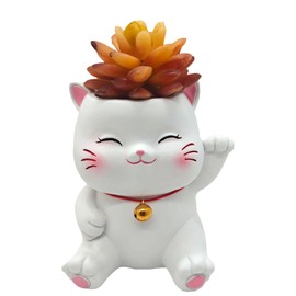 MONMOB White Cat Planter Pot with Phone Stand Cat Pencil Holder Phone Holder for Desk Cat Pen Cup Office Decor Home Office School Desk Decor Cat Gifts