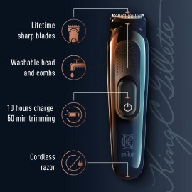 Gillette King C. Gillette Cordless Beard Trimmer for Men, Kit includes 1 Trimmer, 3 In...