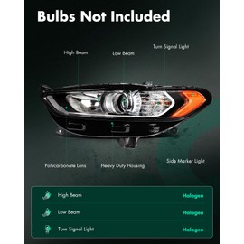 SCITOO Headlight Assembly Fit 2013-2016 for Ford Fusion Left Headlamp Black Housing Amber Reflector FO2502304