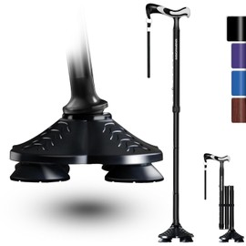 KingPavonini - Bastón para caminar para hombres y mujeres, estabilidad, bastón plegable que se sostiene solo, mango ergonómico con base cuadrada giratoria, bastón resistente de 350 LBs, bastones