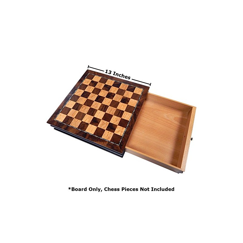 Vada Burl Wood Inlaid Chess Cabinet with Drawer, Medium 13