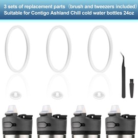3pcs Gasket & 3pcs Rubber Vent Valve for Contigo Ashland Chill 2.0 Water Bottle 24oz, Silicone Seal O Ring Replacement Parts with Brush Tweezers for Contigo Bottle Lid (Only Gasket and Valve Plug)