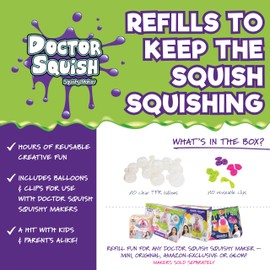 Doctor Squish Squishy Maker Refill Pack | DIY Squishy Making Kit with 10 TPR Balloons and 10 Reusable Clips | Make Your Own Squishies for Kids Ages 8 & Up | 1 Pack