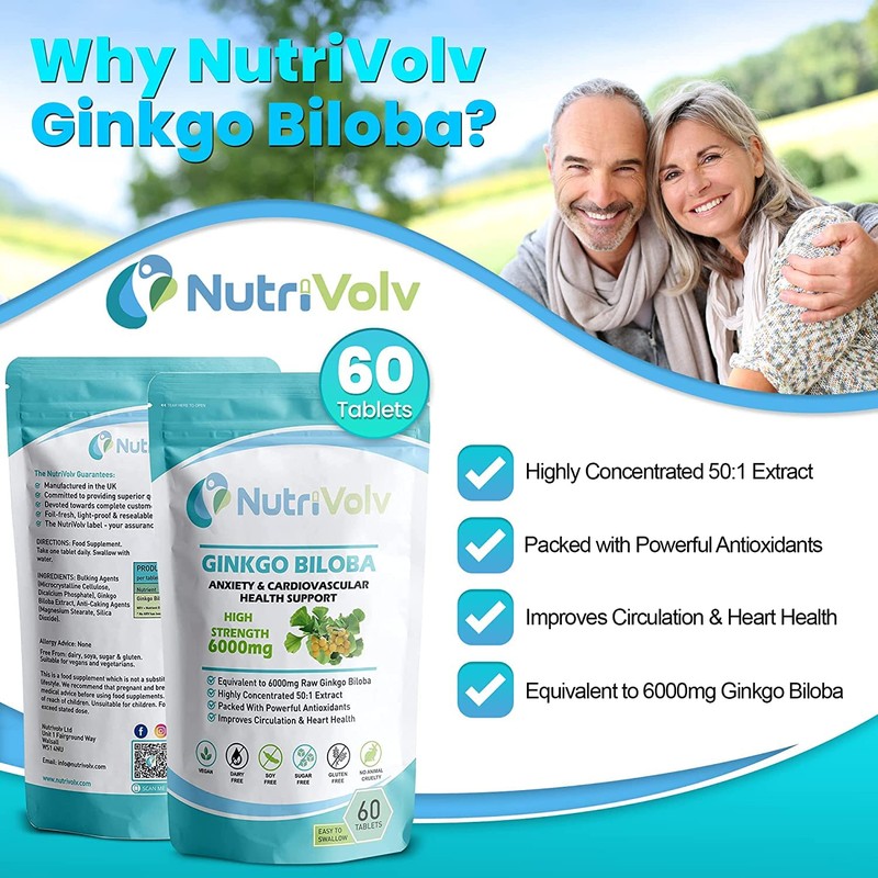 Ginkgo Biloba 6000mg Supplements Helps Promote Healthy Memory & Cognitive
