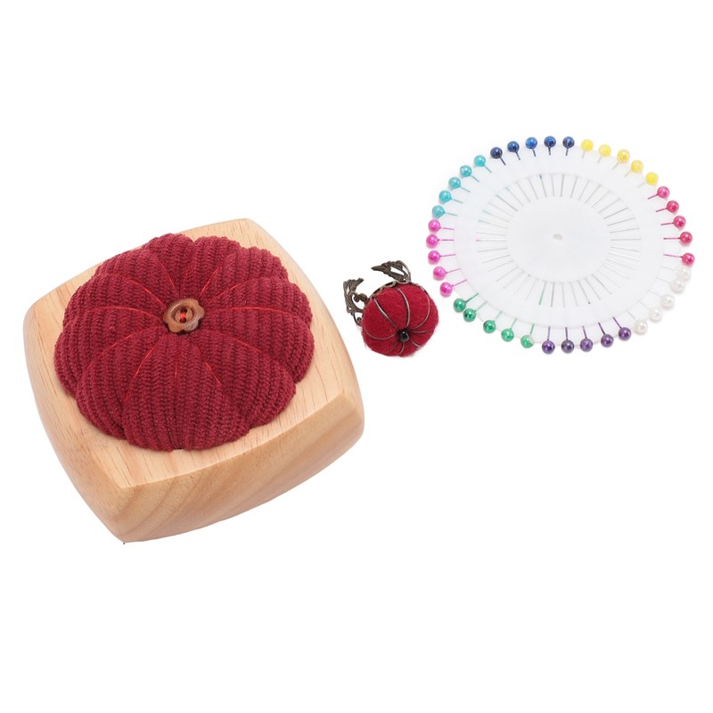 Pin Cushion Kit Cute Pumpkin Shape Pin Cushion Wooden Base