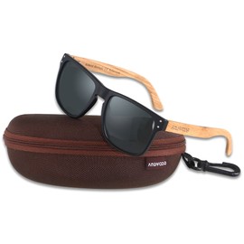 ANDWOOD Mens Sunglasses Polarized UV Protection Wooden Frame Beach Sun Glasses Womens Square Wood Shades