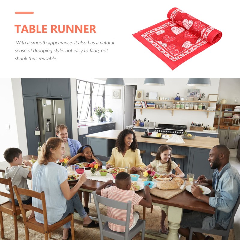 Gadpiparty Romantic Heart Printed Table Runner Valentine's Day Decor Kitchen