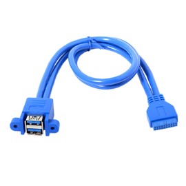 JSER Stackable USB 3.0 Female Panel Type to Motherboard 19Pin 20Pin Header Cable 5Gbps Dual Ports 50cm