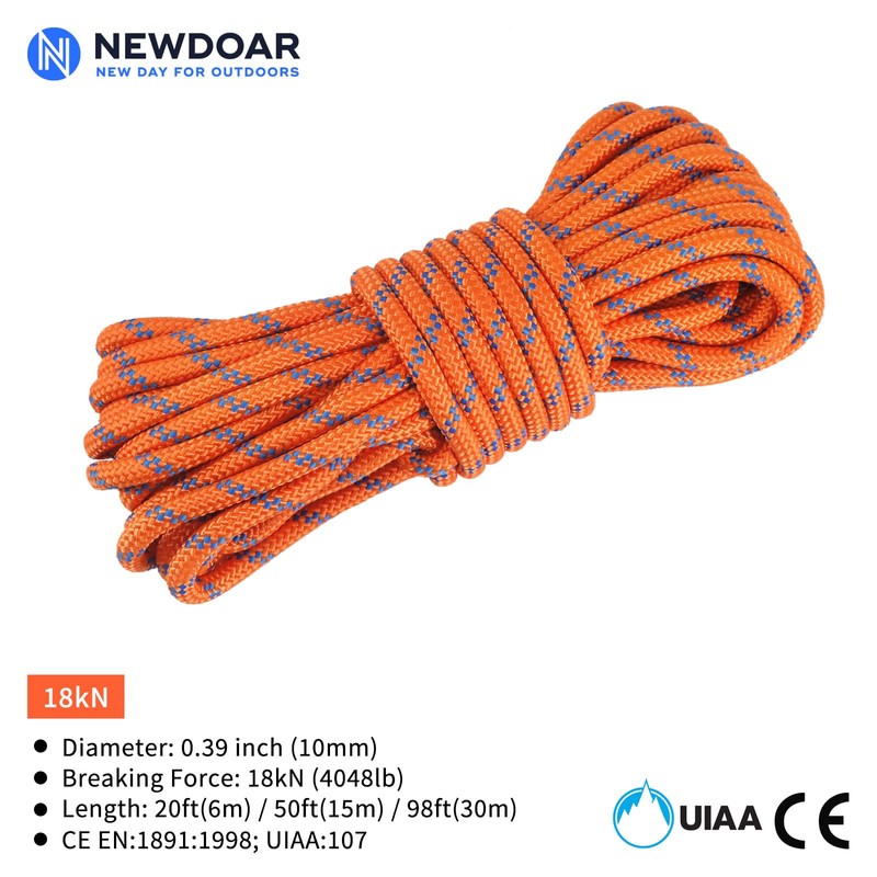 NewDoar Static Climbing Rope 10mm (3/8in) Double Braid Accessory Cord