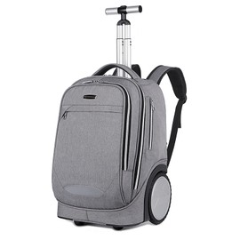 Rolling Backpack with 7 Inch Large Wheels,Double Reinforce Telescoping Handle,Quiet and Stable,Easy Going Up and Down Staircase,Carry-on Backpack with Laptop Compartment for Business Travel Grey