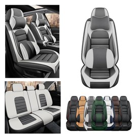 Cscevt 5 Seat Covers for Infiniti G35 2003-2010 Leather Car Seat Covers Waterproof Soft Car Seat Protectors Comfort Premium Automotive Seat Covers with Airbag（Luxury,White+Gray）