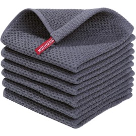 Unbranded 6-Pack Waffle Weave Kitchen Dish Cloths – 100% Cotton, 12x12" Dark Grey, Soft &