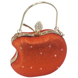 pearl&she Sparkly Apple Rhinestone Handbags Diamond Women Evening Bags Bling Minaudiere Clutch Crystal Purses For Party., Orange