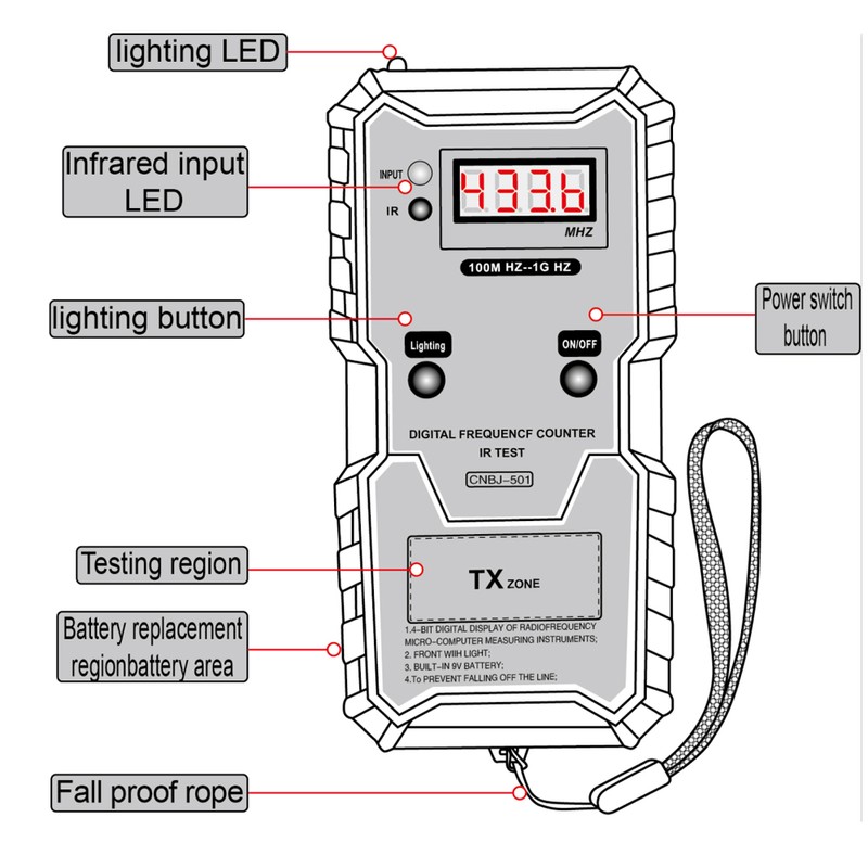 Car Keys Infrared Frequency Tester 100M-1GHZ 4-bit Digital Electronic Infrared