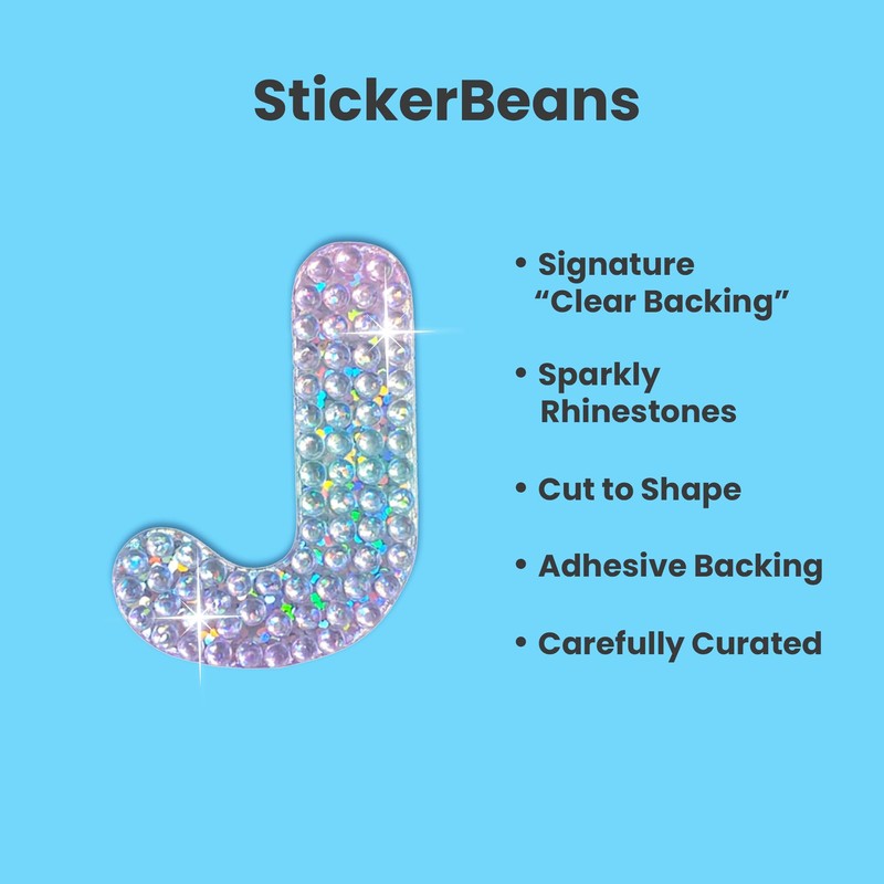 StickerBeans® Rhinestone Alphabet Letter Sticker J - Unique Sparkly Design