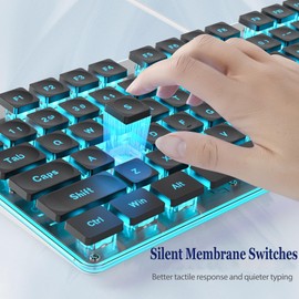 surmen G1000 Backlit Full Size Office Keyboard 104 Keys with Metal Panel, Silent Membrane USB Wired Gaming Keyboard for PC, Desktop, Computer(Black)