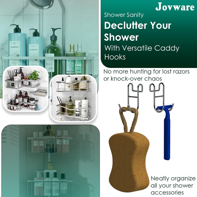 Jovware Shower Caddy With Hooks - Razor Holder and Loofah