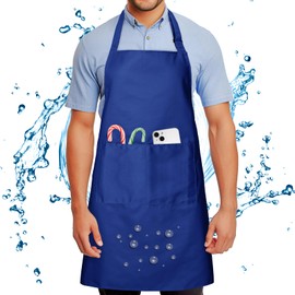 FunChaos Chef Apron for Men and Women Wash Free Bib Apron with 2 Pockets Water & Oil Proof Adjustable Aprons Professional for Cooking Kitchen Gardening Painting BBQ, Blue