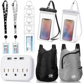 Tenceur 11 Pcs Cruise Accessories Kit 4 Carnival Cruise Luggage Tag 2 Lanyard 1 Power Strip 2 Phone Pouch 2 Folding Schoolbag (Black,Grey)