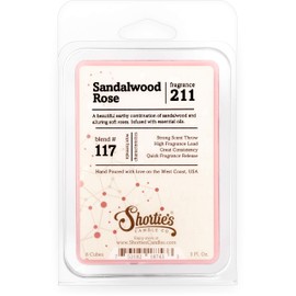 Shortie's Candle Company Sandalwood Rose Wax Melts - Formula 117-1 Highly Scented 3 Oz. Bar - Made with Natural Oils - Incense & Earth Air Freshener Cubes Collection