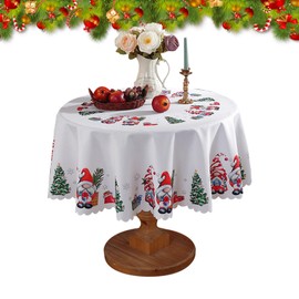 LUVDECO Christmas Tablecloths 60 Inch Christmas Round Tablecloth Christmas Tree Gnomes Santa Decorative Table Cloth Waterproof Christmas Table Cover for Winter Xmas Wedding Party Table Decor (A)