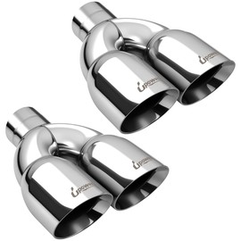Upower Paquete de 2 puntas de escape dobles para tubo de escape, entrada de 2.5 pulgadas, salida de 3.5 pulgadas, 9.5 pulgadas de largo, punta de escape de acero inoxidable pulido para automóvil y