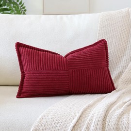 OTOSTAR Striped Corduroy Throw Pillow Covers with Splicing Super Soft Boho Pillow Covers Broadside Decorative Textured Throw Pillows for Couch Sofa Bed Living Room 12x20 Inch, Burgundy