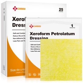Carbou 4"x4" Medical Xeroform Petrolatum Dressing, Non-Adherent Gauze Pads, Soft Fine Mesh Gauze Patch for Wound Care, Burns, Lacerations, Skin Grafts & Surgical Incisions, 25 Individual Pack