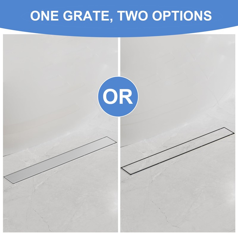 24-Inch Linear Shower Drain with Tile Insert Grate, SUS 304