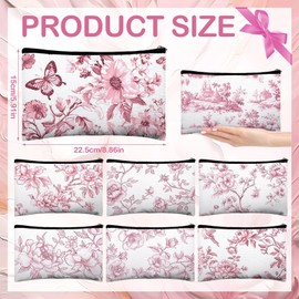 Stuffygreenus 16 Pcs Floral Cosmetic Bags Bulk for Women Pink and White Floral Makeup Bags Chinoiserie Canvas Travel Zipper Pouches Aesthetic Toiletry Bag for Girls Teacher Appreciation Supplies