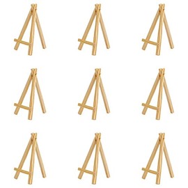 Weiye Mini Wooden Easels Display - 3Inch Mini Easel & Canvas Collection, Mini Natural Wood Display Easel (Pack of 9 Easels)