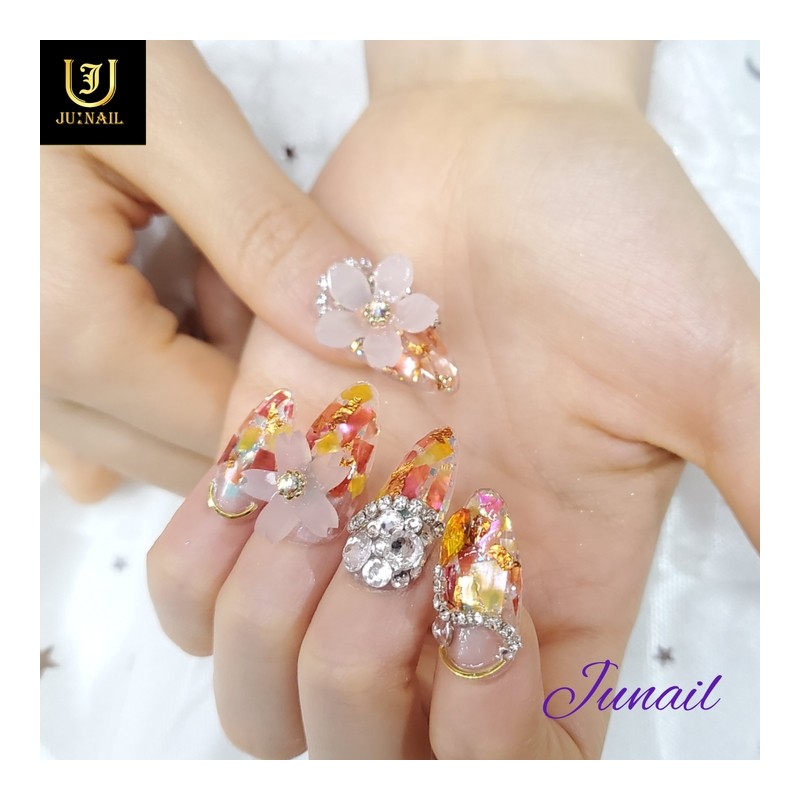 Blooming mother-of-pearl flower handmade nail tip✨ - Long stiletto /