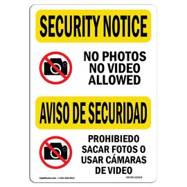 OSHA Security Notice Sign - No Photos Or Video Bilingual | Rigid Plastic Sign | Protect Your Business, Work Site, Warehouse & Shop Area | Made in The USA