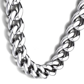 13mm Wide Cuban Link Chain Necklace for man and Woman-Silver 55cm