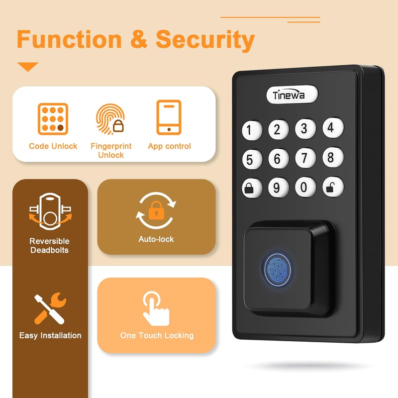 Tinewa Keyless Entry Door Lock with 2 Lever Handles, Fingerprint