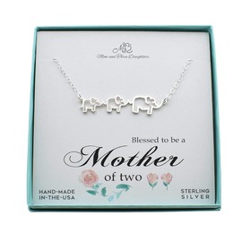Mom and Two Baby Elephants Charm Necklace in Sterling Silver. Mother of Two. Mom of 2 Children. Blessed Mom. Blessed Mother. Elephant Necklace. Elephant Gifts. Mom of Two Gifts.