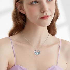 XIXLES Axolotl Necklace for Women Sterling Silver Blue Moonstone Heart Axolotl Pendant Necklaces Moonstone Axolotl Necklaces Cute Animal Jewelry Gifts for Birthday