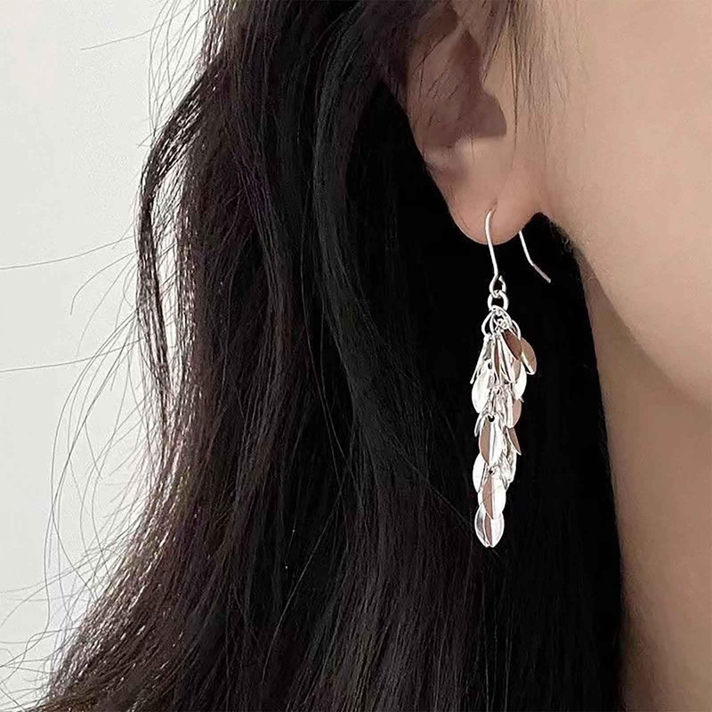 Cybche Boho Olive Leaf Earrings Dangle Silver Leaves Earrings Cluster