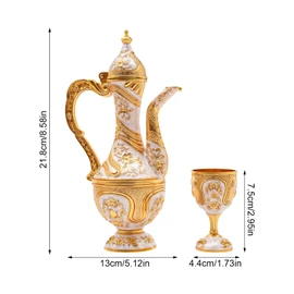 Complete Tea Set with 1 Teapot, 6 Tea Cups & 1 Tea Tray Vintage Teapot (7.4 oz) Teapot and Cups Set with Exquisite Relief Patterns for Serving Tea, Coffee, Wine (White, Gold)
