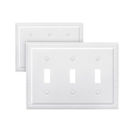 ZILLSEA 2-Pack Light Switch Cover Plate, Triple Toggle Decorative Metal Wall Plate, Pure White with Grainy Texture Finish, 6.77''*4.88, Midsize