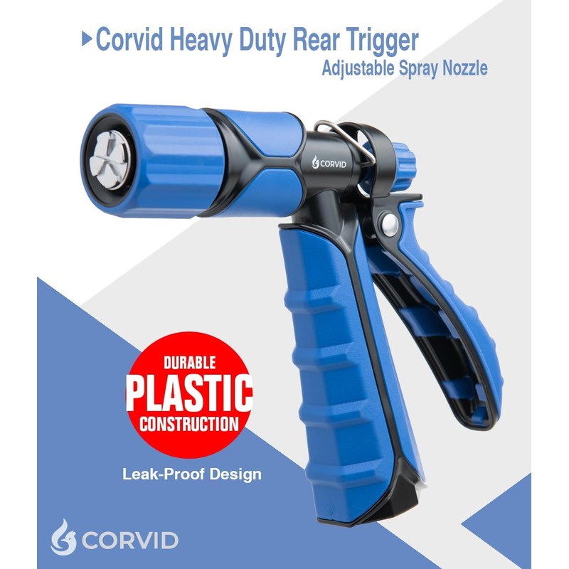Corvid Rear Trigger Adjustable Spray Hose Nozzle – Durable Plastic