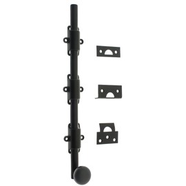 idh by St. Simons 11278-019 Premium Quality Solid Brass Heavy Duty Surface Bolt with Round Knob, 12-Inch, Matte Black