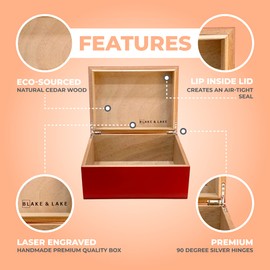 Blake & Lake Wooden Keepsake Box with Lid - Wood Storage Box with Hinged Lid - Red Treasure Box for Home - Wood Gift Boxes with lid (Heritage Red)