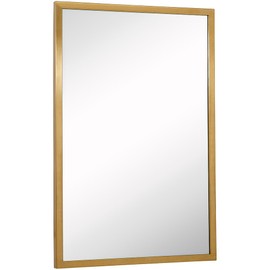 Hamilton Hills Commercial Grade Contemporary Industrial Strength Wall Mirror Brushed Gold Metal Rectangle with Mirrored Glass Vanity, Entrance, Bedroom, or Restroom Horizontal & Vertical (24" x 36")