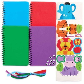 Baker Ross FC918 Jungle Animal Notebook Craft Sets - Pack of 4, Small Gifts for Children, Children's Birthday Party Bag Set