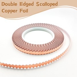 ARTKINGTO Black Backed Scalloped Copper Foil Tape, Double Edged Scalloped for Stained Glass, DIY Handicrafts, Crafting, 7/32" Small Scalloped