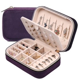 Dajasan Travel Jewellery Box, Small Jewellery Storage, Jewellery Box, Velvet Jewellery Organiser for Women and Girls, Jewellery Gift Box for Birthday, Christmas, Mother's Day (Deep Purple)