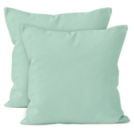 Encasa Cotton Throw Pillow Covers Set of 2 I 18x18 in (45x45 cm) - Mint Green I No Insert I Plain Square Pillowcases I Machine Washable | Indoor Use Only